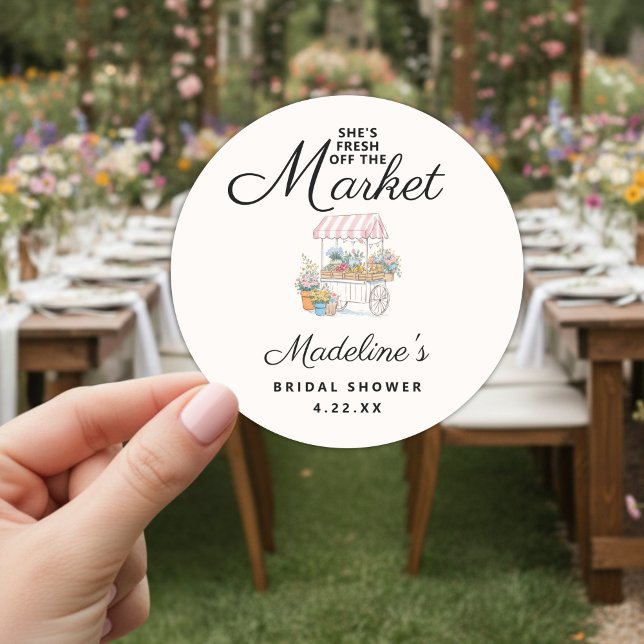 Whimsical Fresh Off The Market Bridal Shower  Runder Aufkleber (Von Creator hochgeladen)