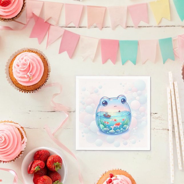 Whimsical Frog Adventure Birthday Paper Plate Serviette (Von Creator hochgeladen)