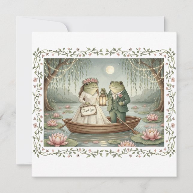 Whimsical Frog Couple Wedding Thank You Card Dankeskarte (Vorderseite)
