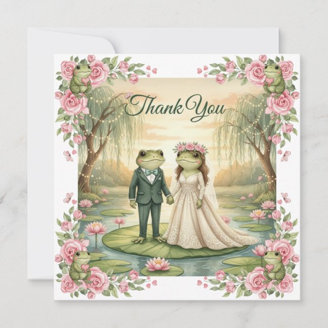 Whimsical Frog Couple Wedding Thank You Card Dankeskarte (Vorderseite)