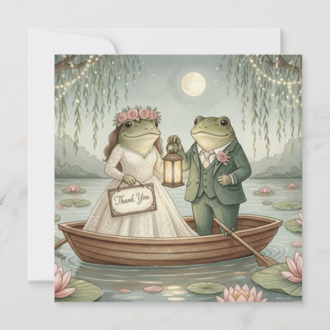 Whimsical Frog Couple Wedding Thank You Card Dankeskarte (Vorderseite)
