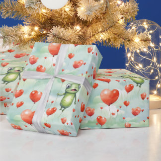 Whimsical Frog Menge Herzblasen Geschenkpapier
