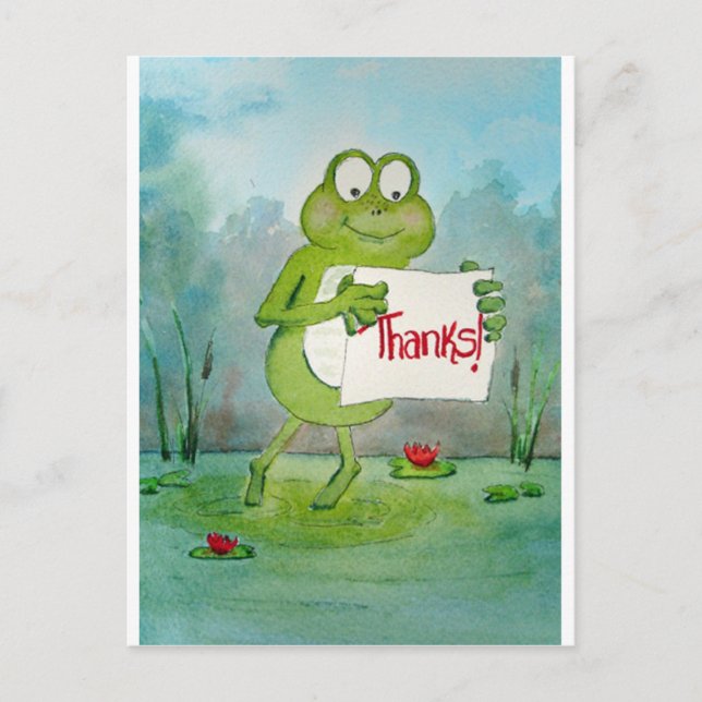 Whimsical Frog mit Dankeschön Sign Funny Postkarte (Vorderseite)