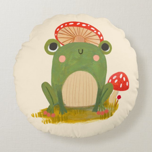 Whimsical Frog Pillow - Niedliches Kinderzimmer au Rundes Kissen (Vorderseite)