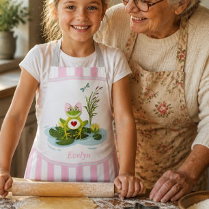 Whimsical Frog Rosa gestreifte personalisierte K Schürze