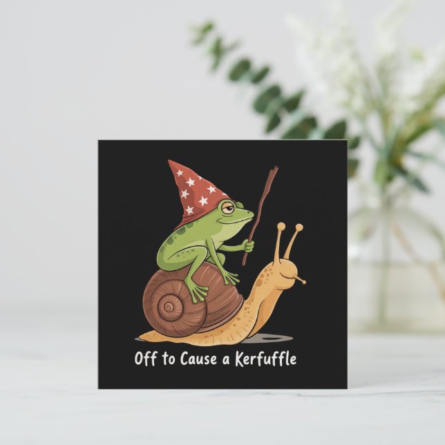 Whimsical Frog Wizard Off to Cause A Kerfuffle  Einladung (Stehend Vorderseite)