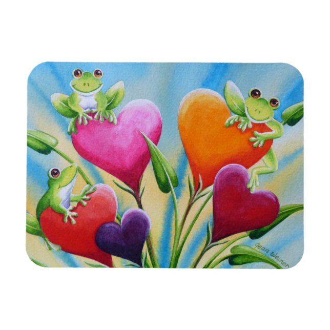 Whimsical Frogs and Hearcolor Art Magnet (Horizontal)