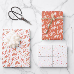 Whimsical frohe Weihnachten glücklich Neujahr Wrap Geschenkpapier Set