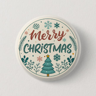 Whimsical Frohe Weihnachtsaufkleber mit Baum Button