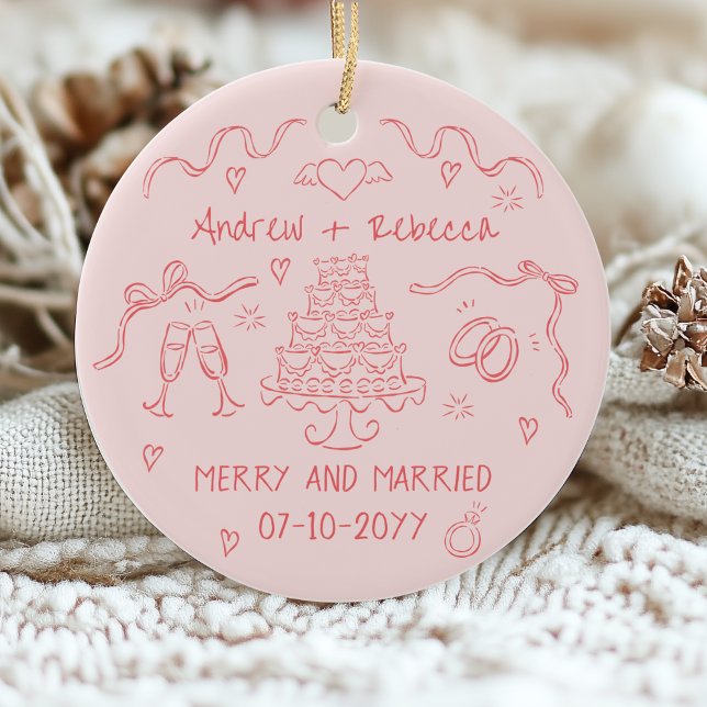 Whimsical fröhlich und verheiratet handgezogene Bu Keramik Ornament (Von Creator hochgeladen)
