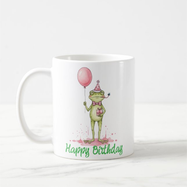 Whimsical Frosch mit Balloon Geburtstagsparty Kaffeetasse (Links)