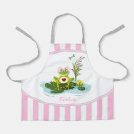 Whimsical Frosch | Rosa Streifen Personalisiertes Schürze