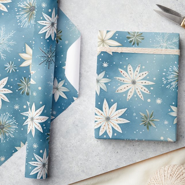 Whimsical Frosty Snowflakes & Stars Weihnachten Geschenkpapier (Von Creator hochgeladen)
