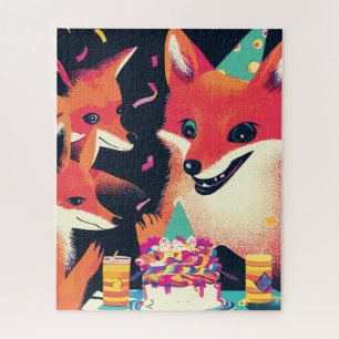 Whimsical-Füchse-Geburtstagsfeier im Risograph-Sti Puzzle