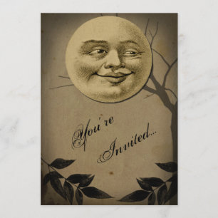 Whimsical Full Moon Face Halloween-Party Einladung