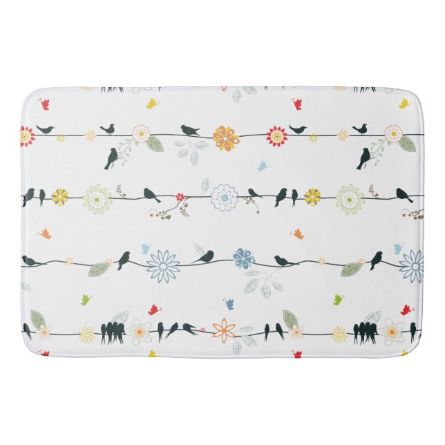 Whimsical Fun Black Birds and Blume Pattern Badematte (Vorderseite)