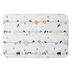Whimsical Fun Black Birds und Blume Muster Badematte