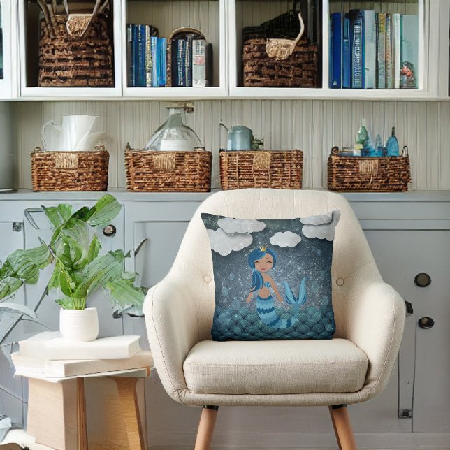 Whimsical Fun Blau und Türkis Meerjungfrau und Mee Kissen (Von Creator hochgeladen)