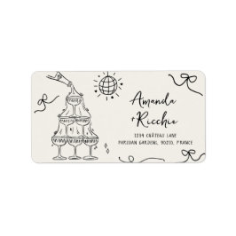 Whimsical Fun French Wedding Rücksendeadressen-Auf Adressaufkleber