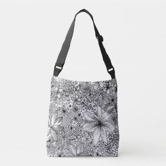 Whimsical Fun Funky Black and White Floral Tragetaschen Mit Langen Trägern