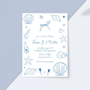 Whimsical Fun Hand Drawn Nautical Coastal Hochzeit Einladung