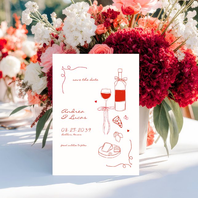 Whimsical Fun Hand Drawn Rahmen Weinpfeifen Hochze Save The Date (Von Creator hochgeladen)