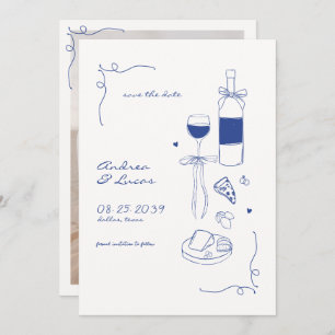 Whimsical Fun Hand Drawn Rahmen Weinpfeifen Hochze Save The Date