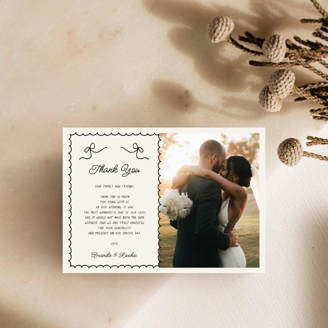 Whimsical Fun Hand gezogen Französisch 2 Foto Hoch Dankeskarte (Von Creator hochgeladen)