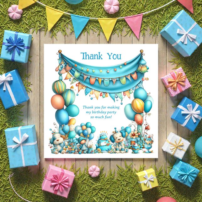 Whimsical Fun Teal Birthday  Dankeskarte (Von Creator hochgeladen)