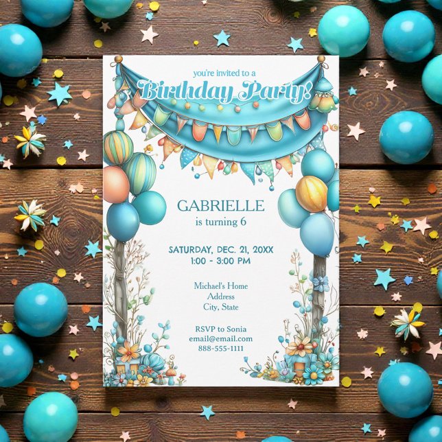Whimsical Fun Teal Birthday  Einladung (Von Creator hochgeladen)