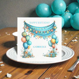 Whimsical Fun Teal Birthday  Serviette