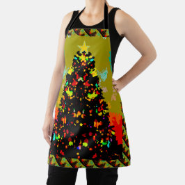 Whimsical Fun Trendy Christmas Tree Folk Art Schürze