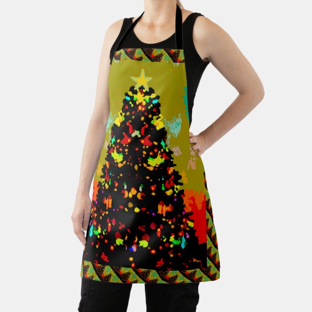 Whimsical Fun Trendy Christmas Tree Folk Art Schürze (InSitu)