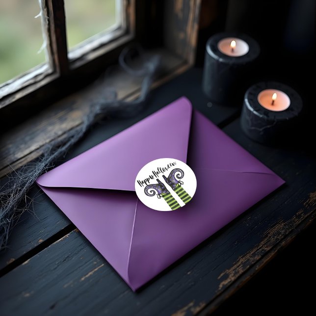 Whimsical Fun Wicked Hexe Happy Halloween Runder Aufkleber (Whimsical Fun Wicked Witch Happy Halloween Classic Round Sticker)