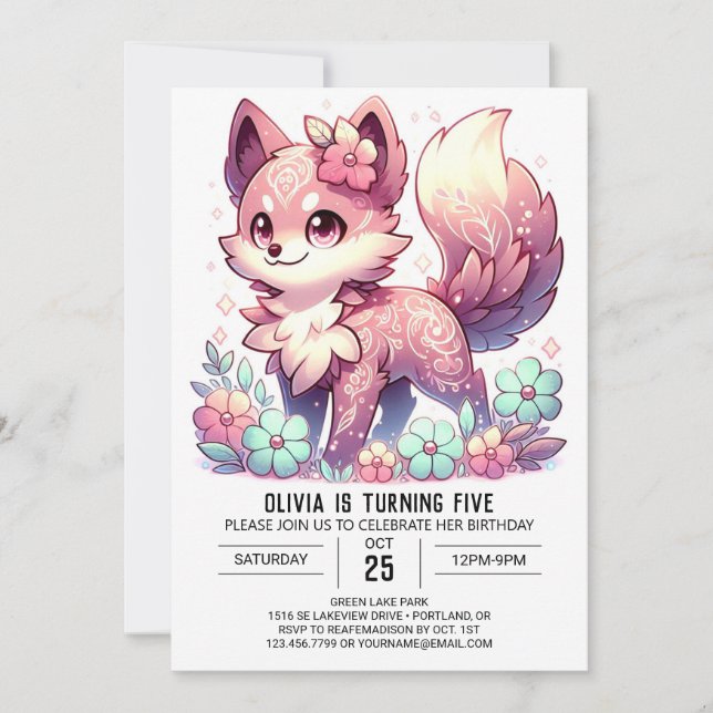 Whimsical Fun Wolf Digital Geburtstag Einladung (Vorderseite)