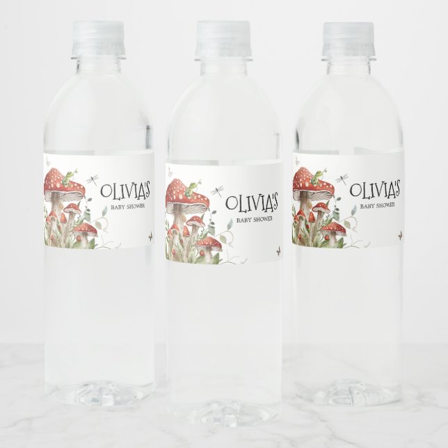Whimsical Fungi Mushroom Fall Baby Dusche Wasserflaschenetikett (Flaschen)
