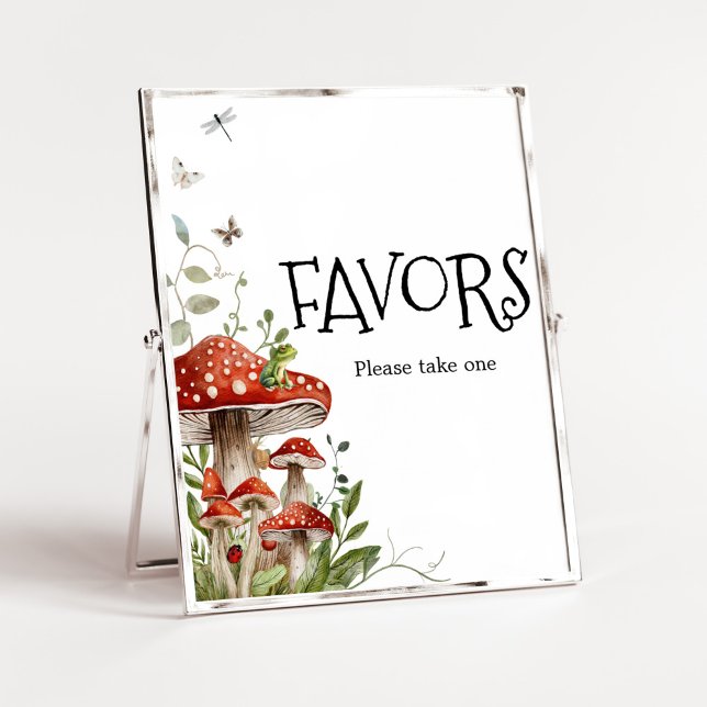 Whimsical Fungi Mushroom Fall Baby Duschfavoriten Poster (Whimsical Mushroom Baby Shower Favors Sign)