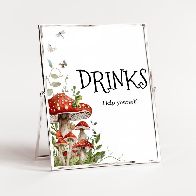 Whimsical Fungi Mushroom Fall Baby Duschgetränke Poster (Whimsical Mushroom Baby Shower Drinks Sign)