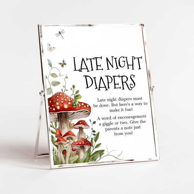 Whimsical Fungi Mushroom Fall Spate Night Diapers Poster (Whimsical Mushroom Baby Shower Late Night Diapers Sign)