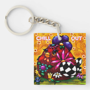 Whimsical Funky Chunky Floral Chicken Colorful Schlüsselanhänger