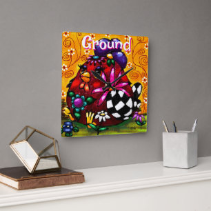 Whimsical Funky Chunky Floral Chicken Personalisie Quadratische Wanduhr