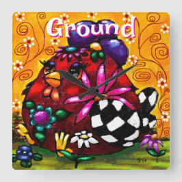 Whimsical Funky Chunky Floral Chicken Personalisie Quadratische Wanduhr