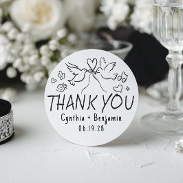 Whimsical Funky Cute Hand Drawn Wedding Thank You Runder Aufkleber