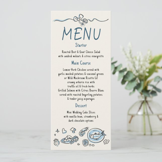 Whimsical Funky Decor Handwritten Wedding Menu Menükarte (Stehend Vorderseite)