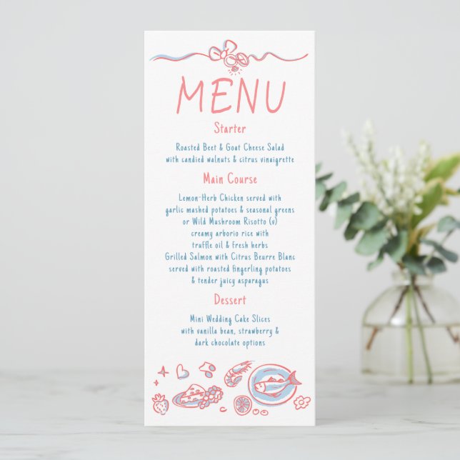Whimsical Funky Decor Handwritten Wedding Menu Menükarte (Stehend Vorderseite)