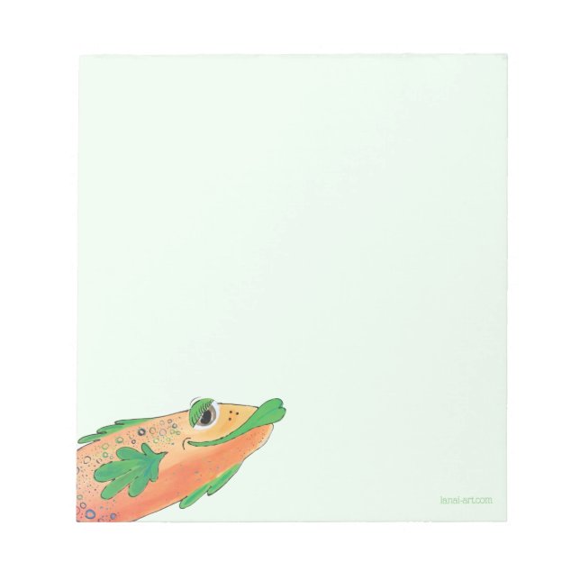 Whimsical Funky Fish Painting Orange und Green Notizblock (Vorderseite)