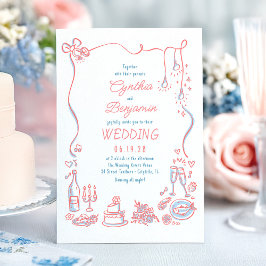 Whimsical Funky Hand Drawn Doodles Wedding Einladung