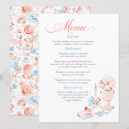 Whimsical Funky Hand Drawn Dusty Blue Wedding Menu Menükarte