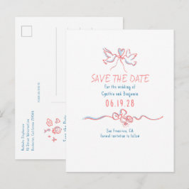 Whimsical Funky Hand Drawn Save the Date Ankündigungspostkarte