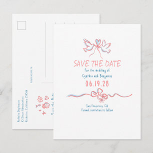 Whimsical Funky Hand Drawn Save the Date Ankündigungspostkarte